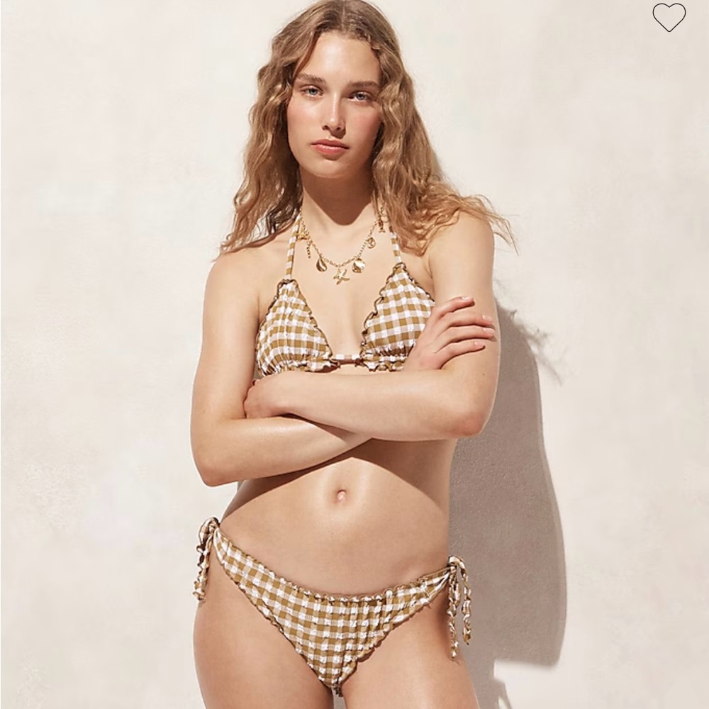 J. Crew Brown and White Bikini with Gingham Pattern